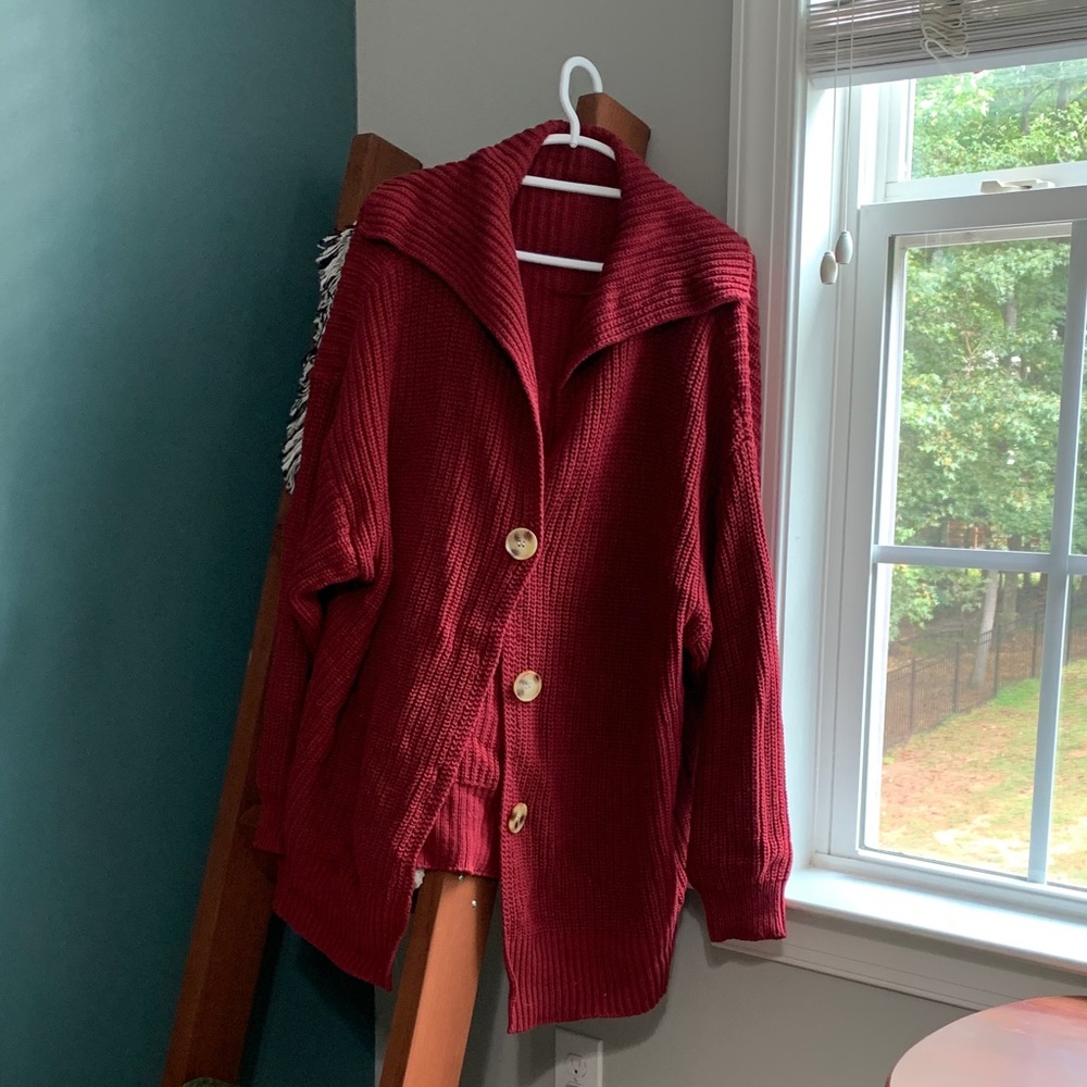 Lillusory Red Textured Knit Cardigan